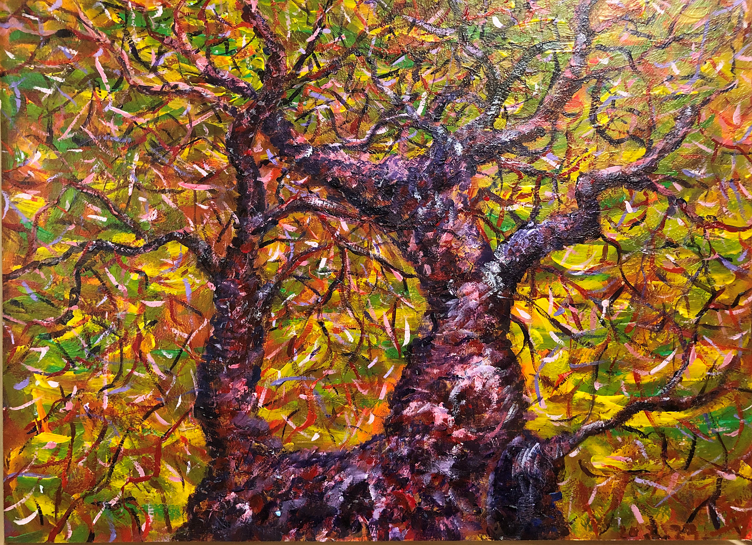 필자의 그림. 어두운 공간에 긴머리 여성이 뒤돌아 서 있다. 여성의 상체는 커다란 얼음덩어리 안에 갇혀 있다.